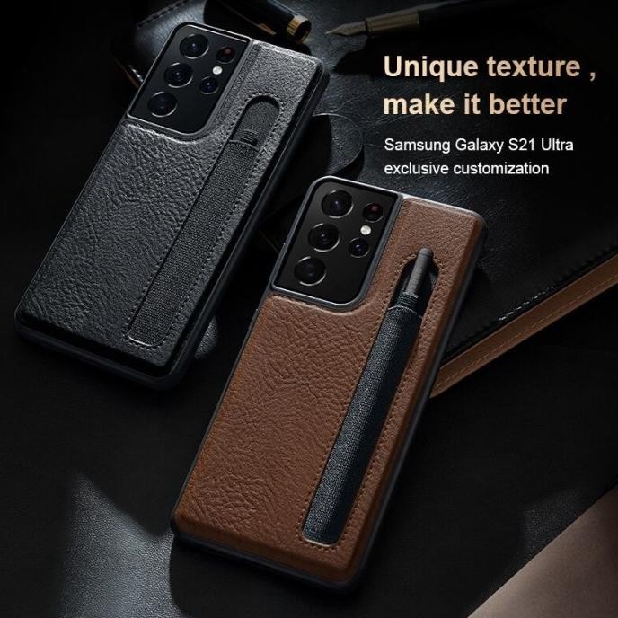Grosir Samsung Galaxy S21 Ultra 5G Nillkin Aoge Original Hard Case Casing Leather Slot Pen Bumper Si