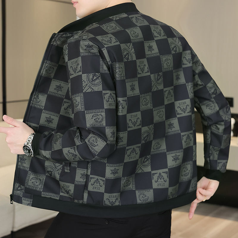 Jaket Pria untuk Remaja dan Paruh Baya Kasual Trendy Serbaguna Kerah Berdiri Jaket Baseball Populer