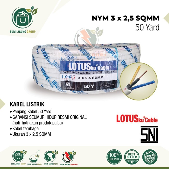 Kabel Listrik LOTUSku NYM 3x2.5 50 y yard LOTUS 3x2,5 bukan 50 m meter