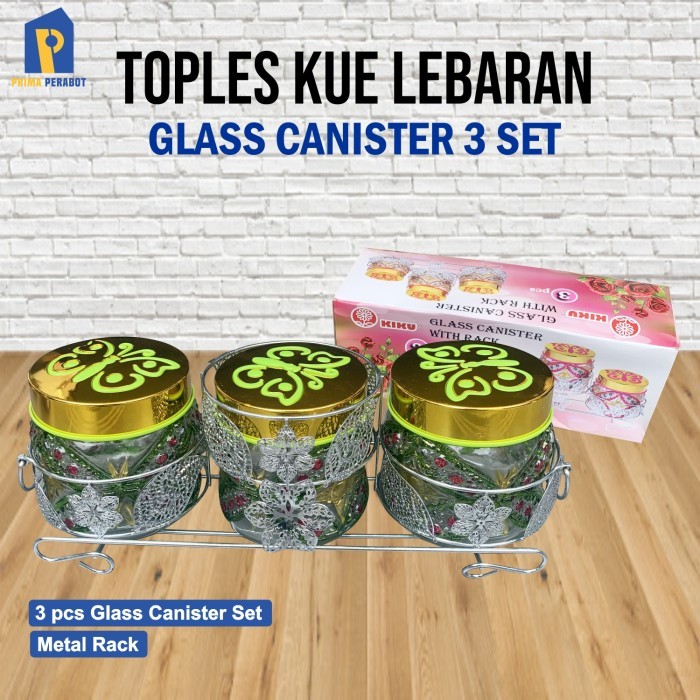 Toples Kue Set 3 Pcs Toples Kaca Serbaguna Glass Canister Set