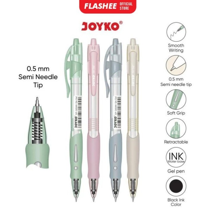 

Flashee Paket Gel Pen Pulpen Pena Joyko GP-265AN Q4 Gel 0.5 mm 3 Pcs Pulpen