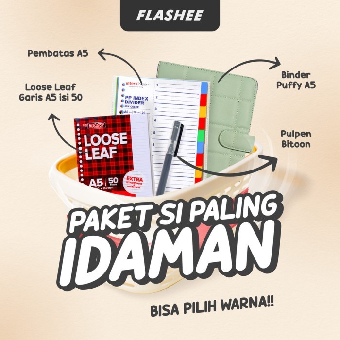 

Flashee Binder Puffy Paket Sekolah Set 4IN1 Paket Binder Kampus Kuliah Sudah Termasuk Isi Binder