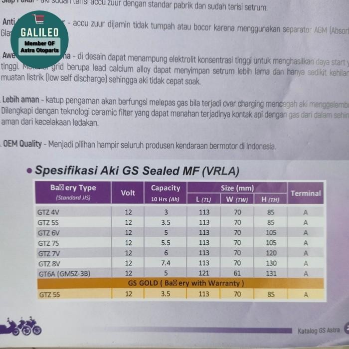 Aki Motor Vespa Matic Sprint, Primavera Klx150, Klx250, Cbr250 Gtz8V Termurah 100 % Original