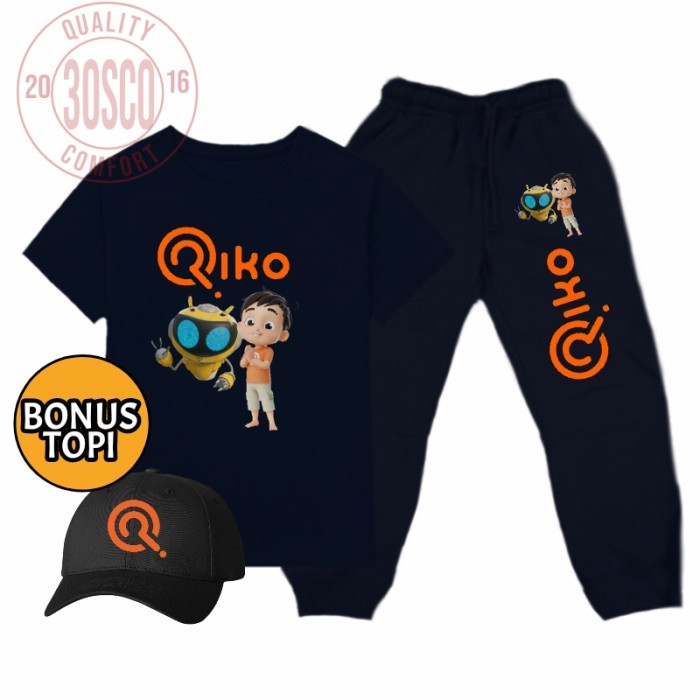 PRODUK TERBATAS Setelan anak kaos dan celana Riko The Series Bonus Topi bs kasih nama