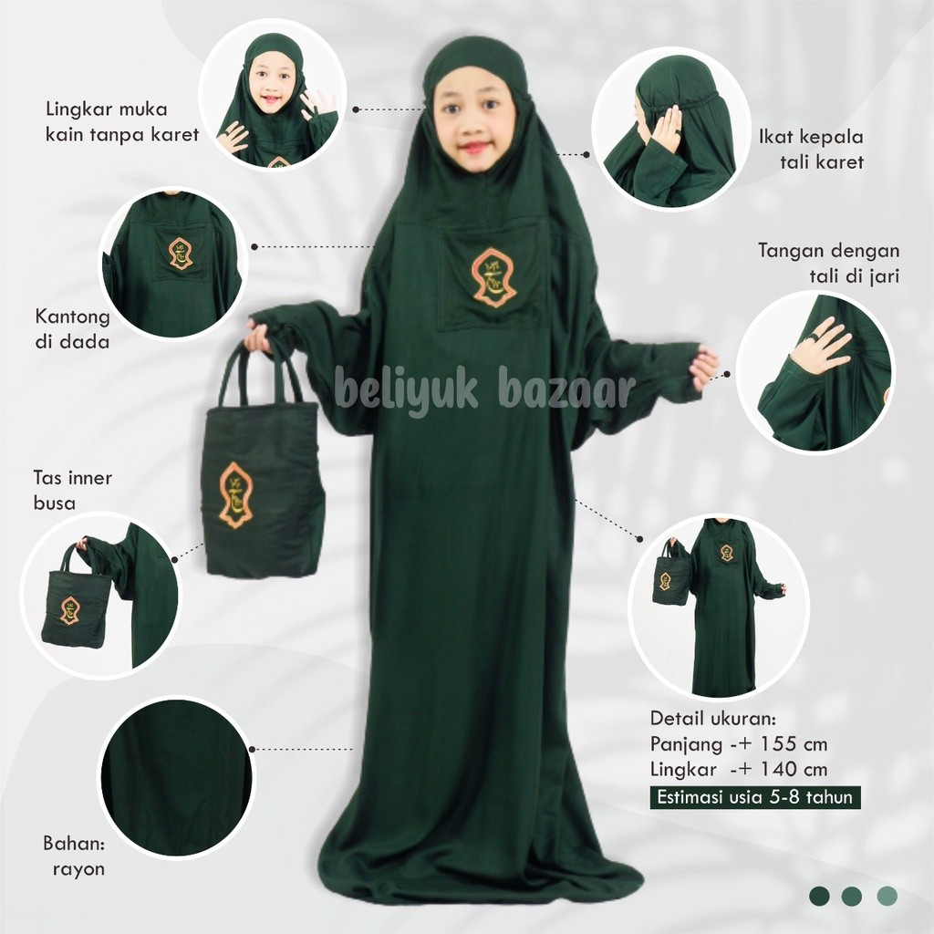 Mukena Anak Mknah Cewek Santri Pondok Sholat Idulfitri Iduladha Rukuh Terusan Perempuan Mukeno Lebar