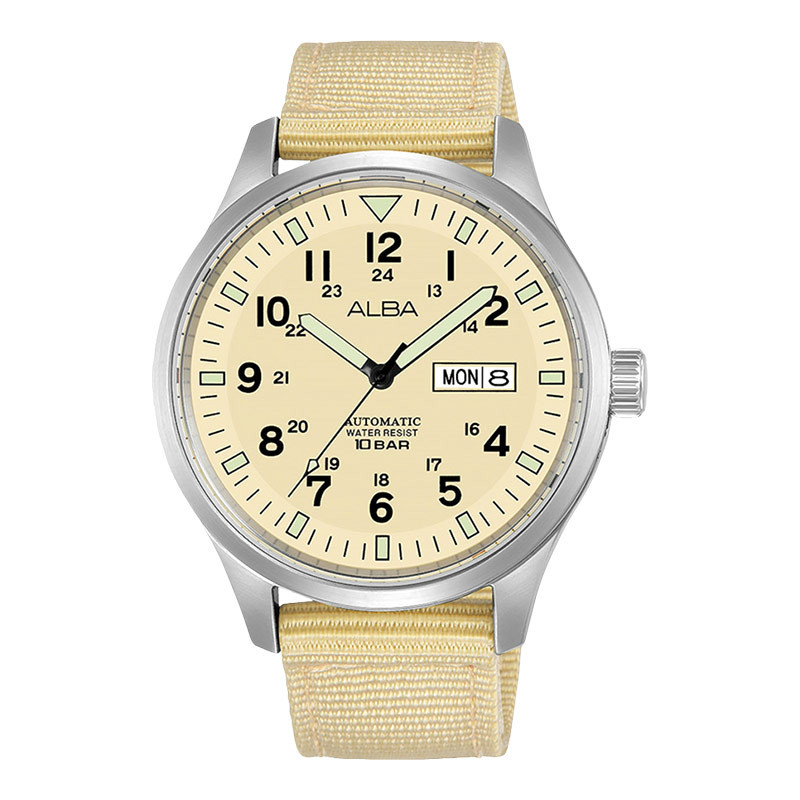 Jam Tangan Pria Alba Mechanical Field Military AL4221X1 Men Beige Dial Beige Nylon Strap