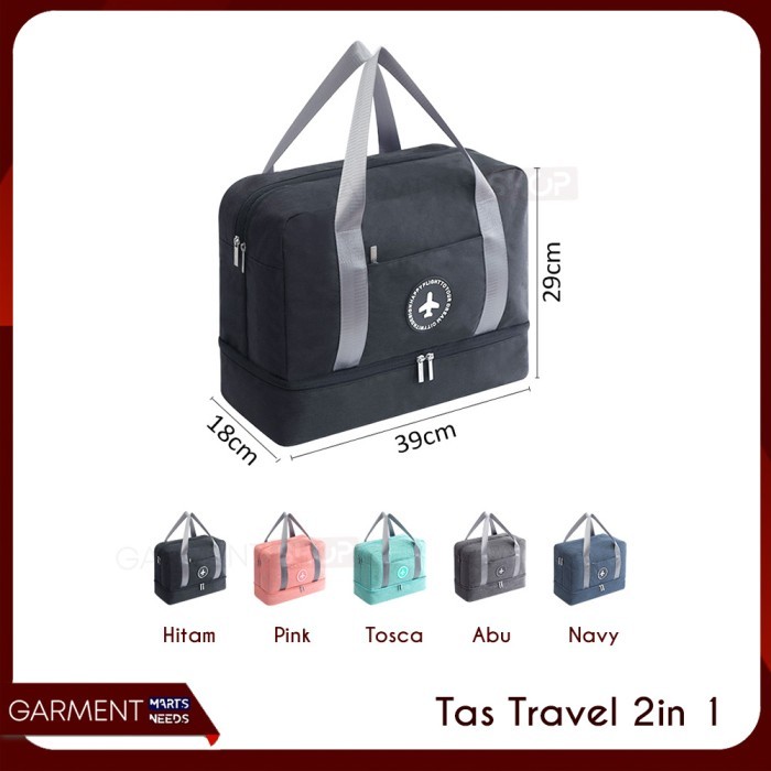 Tas Travel 2In1 Bagasi Kabin Pesawat Koper Hand Bag Lipat Organizer Baju Sepatu Tahan Air
