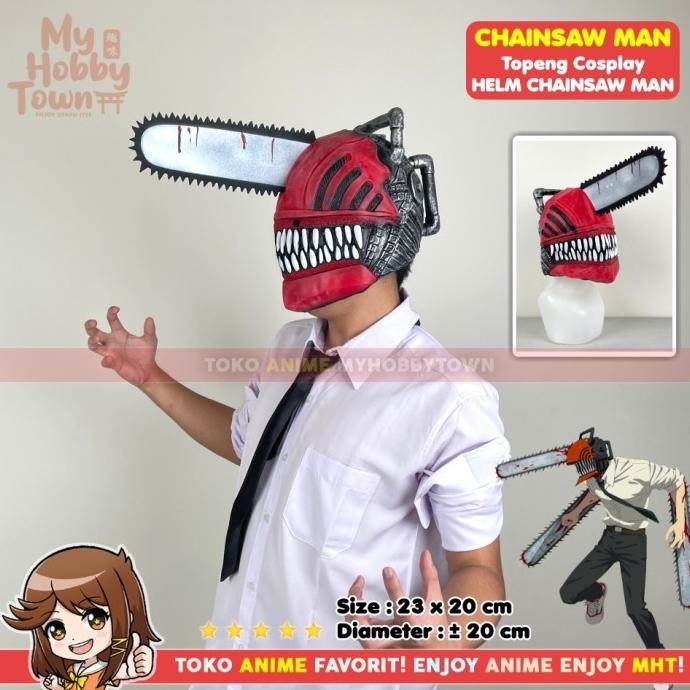 Topeng Anime Cosplay Kepala Chainsaw Man Denji Mask Hat Helmet Helm
