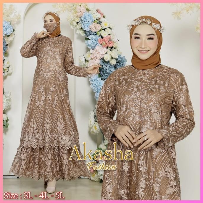 Gamis Brukat Jumbo Ld 140 - Gamis Brokat Malaysia - Dress Pesta Jumbo Terlaris