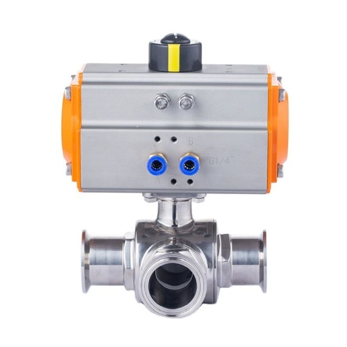 O.D 63mm Stainless Steel 304 316 Pneumatic Sanitary Three-way Clamp Type Ball Valve Quick-loading T 