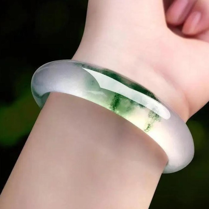 Readyyy Gelang Bangle Batu Giok Hijau dan Putih Asli China - Gelang Tangan Batu Kesehatan Pria