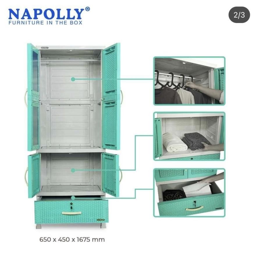 NAPOLLY Lemari Pakaian Plastik Cermin Gantungan Napolly Cabro G11