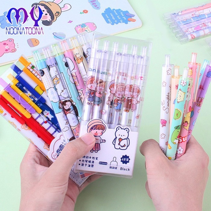 

Pulpen Gel 0.5Mm 6Pcs Pen Bolpoin Tinta Gel Cair Model Cetekan