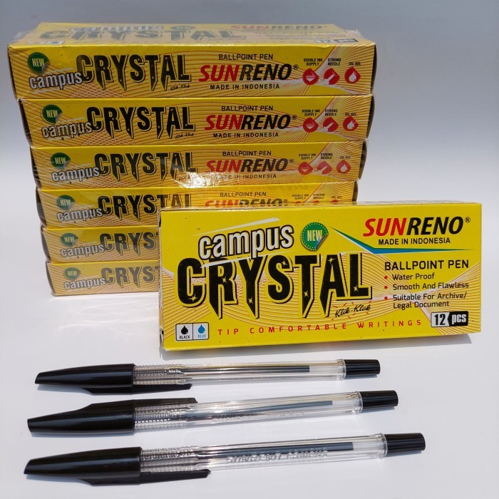 

Ballpoint Pen Merk Sunreno Crystal Campus Klik-Klok 1Dus (12Pen)