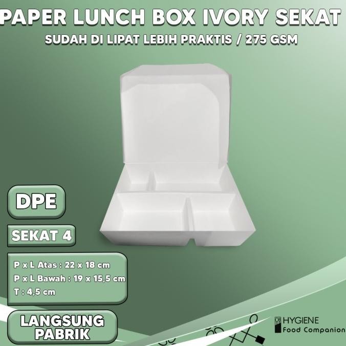 Lunch Box Paper Sekat 4 Putih - Bento Kertas 4 Sekat