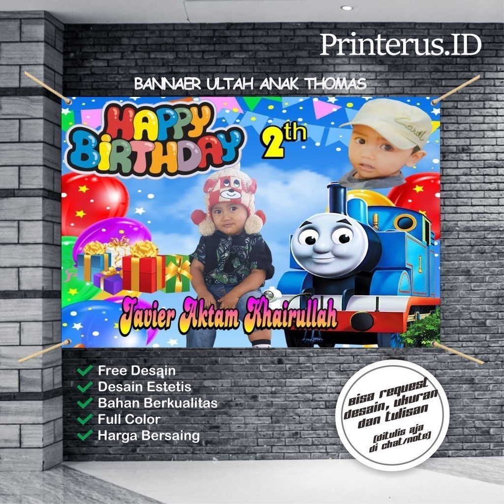 Spanduk Banner Ulang Tahun Anak Thomas & Friends | Custom Nama dan Foto | Bisa COD Tanpa Tiang