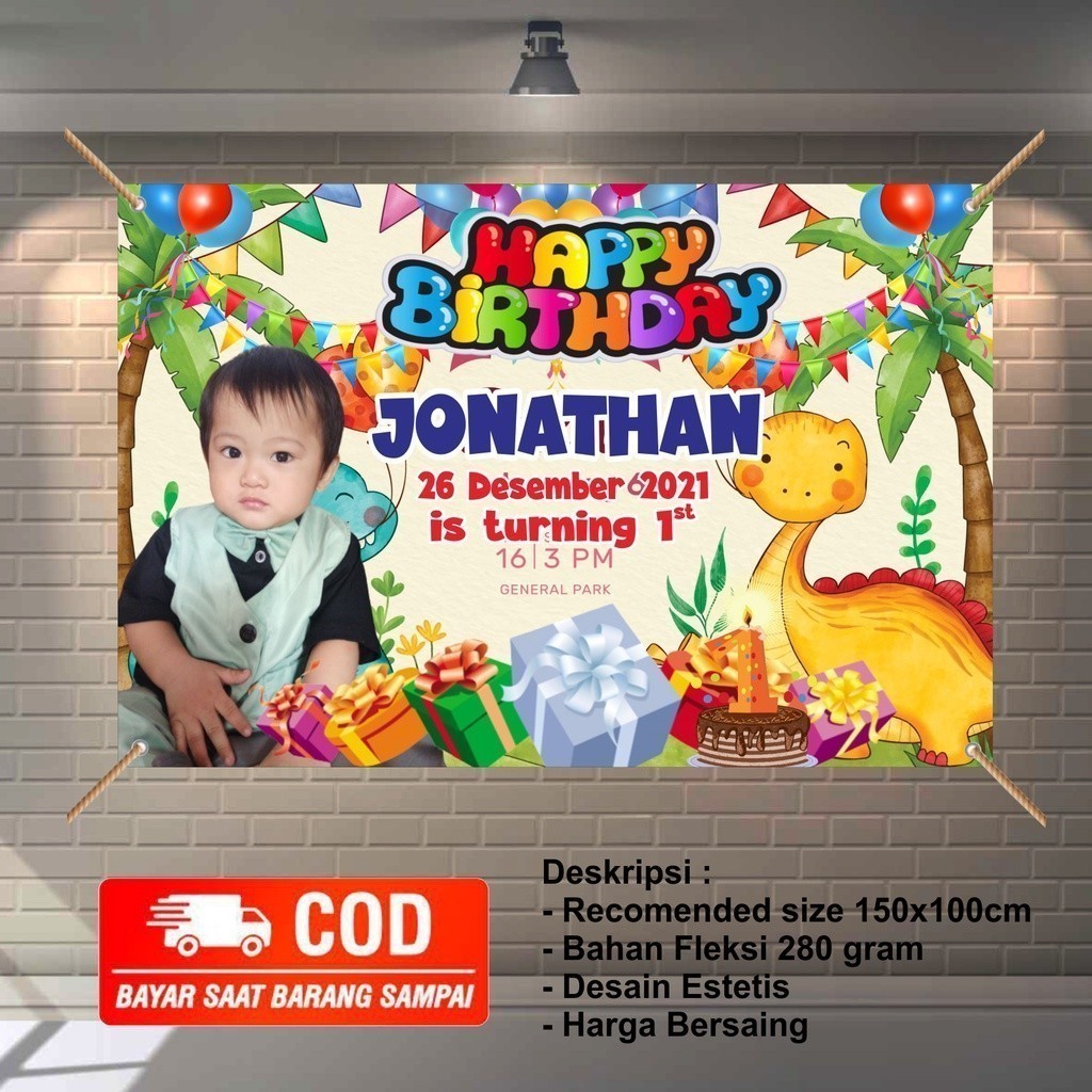 Spanduk Banner Ulang Tahun Anak – Tema Dinosaurus, Ukuran Besar & Bisa Bayar di Rumah