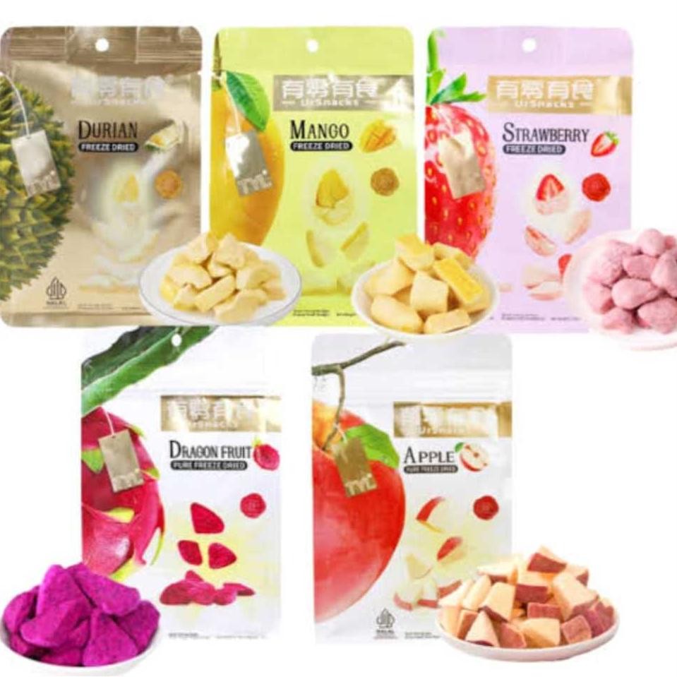 

TYL URSNACKS Freeze Dried Fruit / Durian / Strawberry / / Dragon Fruit / Mango Snack Vakum Beku HALAL
