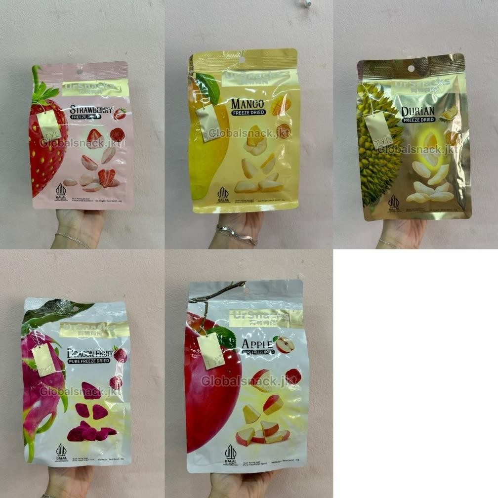

TYL URSNACKS Freeze Dried Pure / Durian Duren Vacuum / Strawberry / Mango Mangga / Dragon Fruit Buah Naga - Snack Keripik