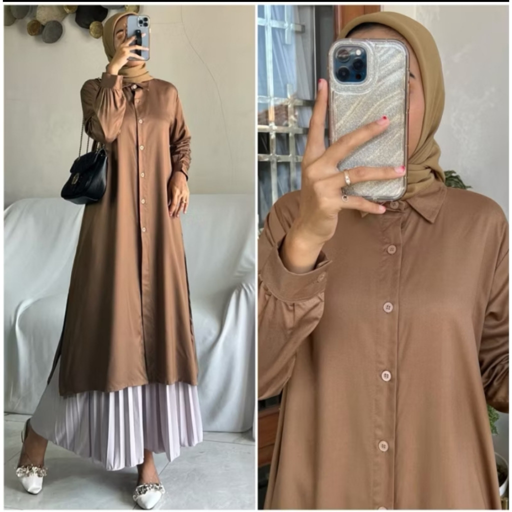 CUCI GUDANG Alea Long Tunik Rayon Twill Atasan Wanita Kekinian Tunik Katun Rayon Premium