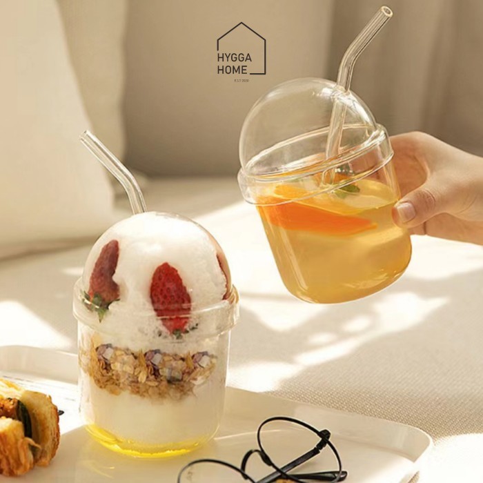 Kohana Gelas Kaca Boba Dengan Sedotan Lucu Estetik/ Borosilicate Glass Boba Cup