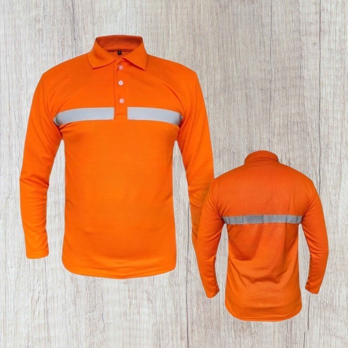 Kaos POLO kerah panjang safety baju bengkel kaos perusahaan Orange