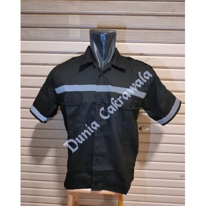 Baju Kerja Safety Lengan Pendek Hitam / Baju Proyek / Seragam Safety