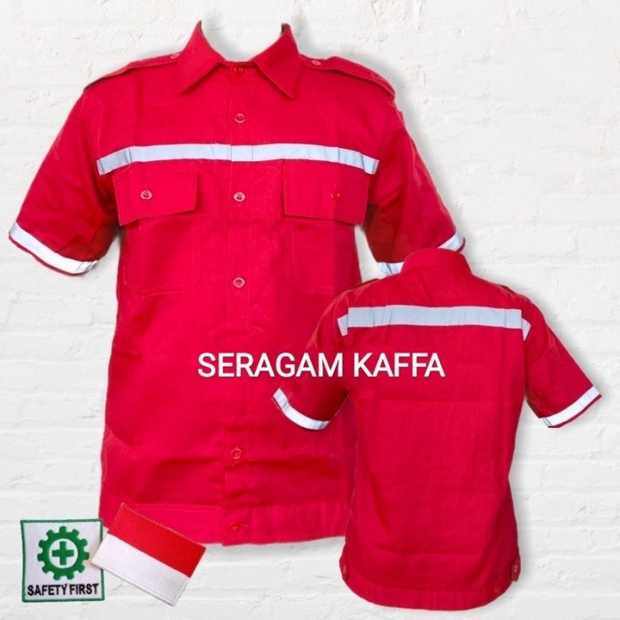 Wearpack Safety Seragam Kerja seragam Bengkel Lengan pendek Merah