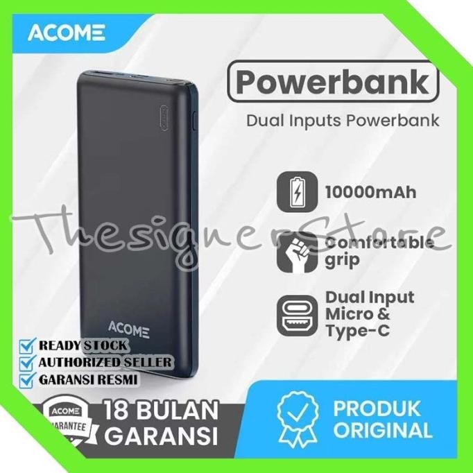 ACOME AP108 PowerBank 10000mAh Dual Input Port Micro& Type-C Garansi Terlaris