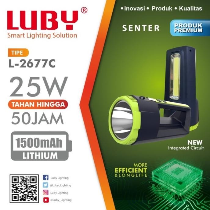 Senter Besar LUBY 25 Watt + Lampu samping (PowerBank) L-2677c Terlaris
