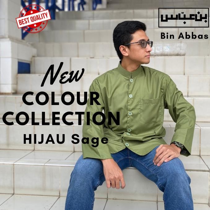 Baju/kemeja Koko Yamani Habaib/hadramaut bin abbas jumbo Hijau Sage Terlaris