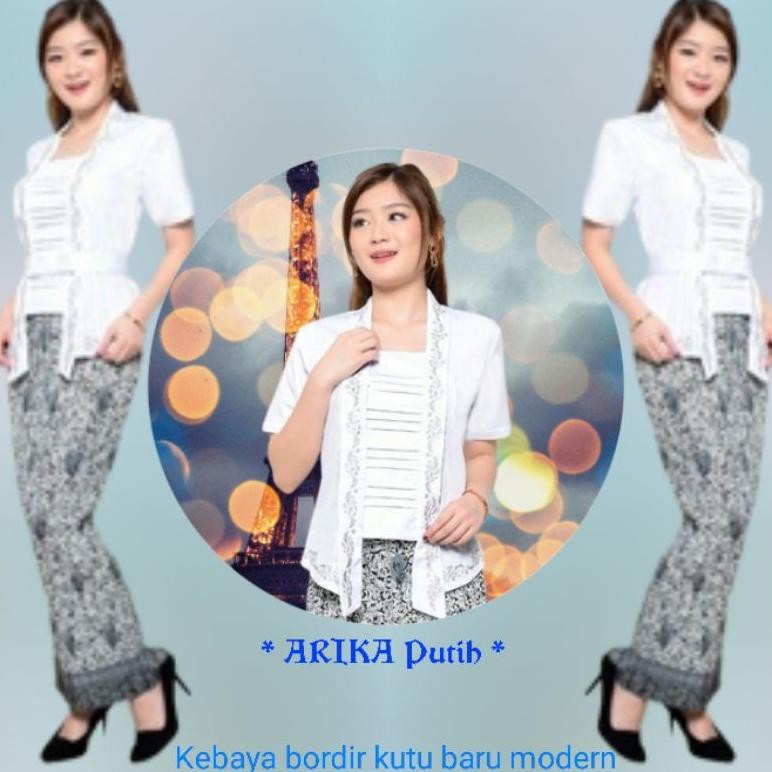 dem kebaya atasan encim putih modern bordir kutu baru