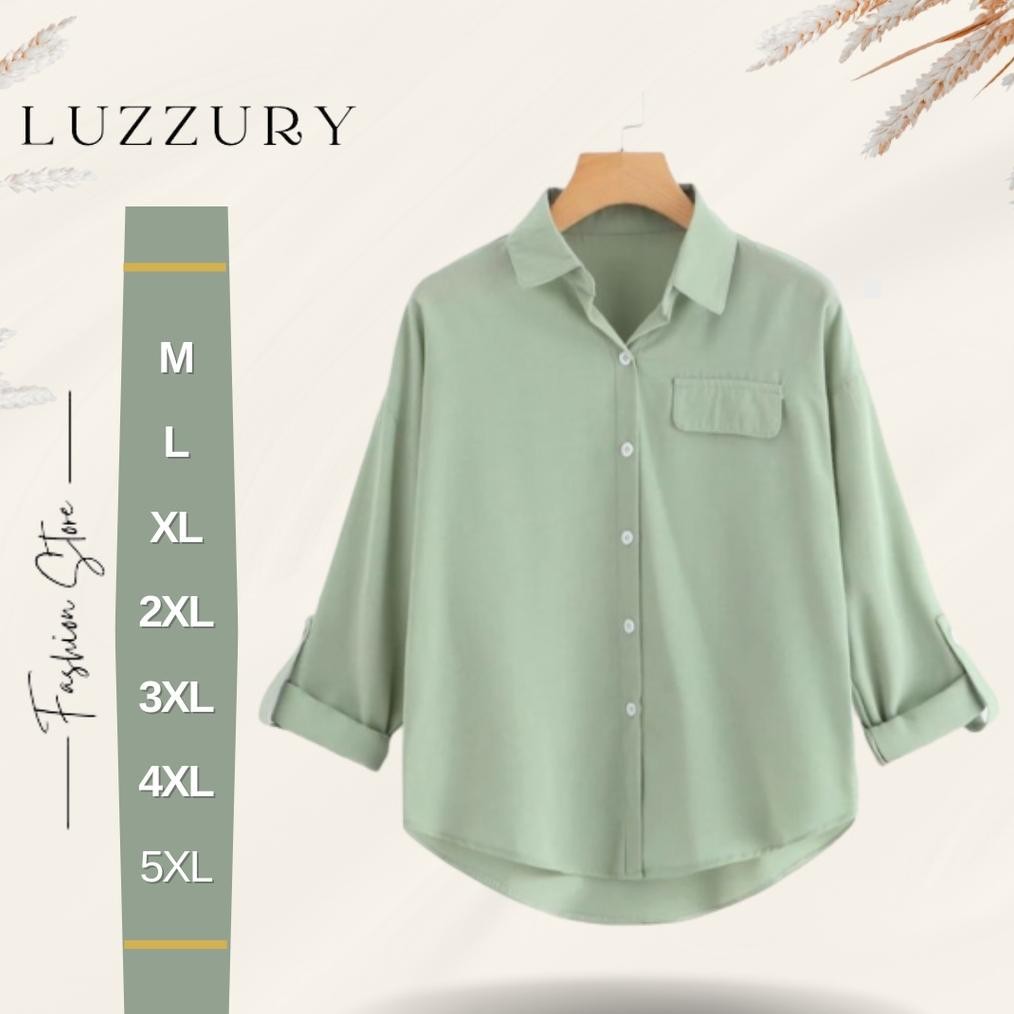 despo kemeja wanita lengan panjang hijau tosca nt