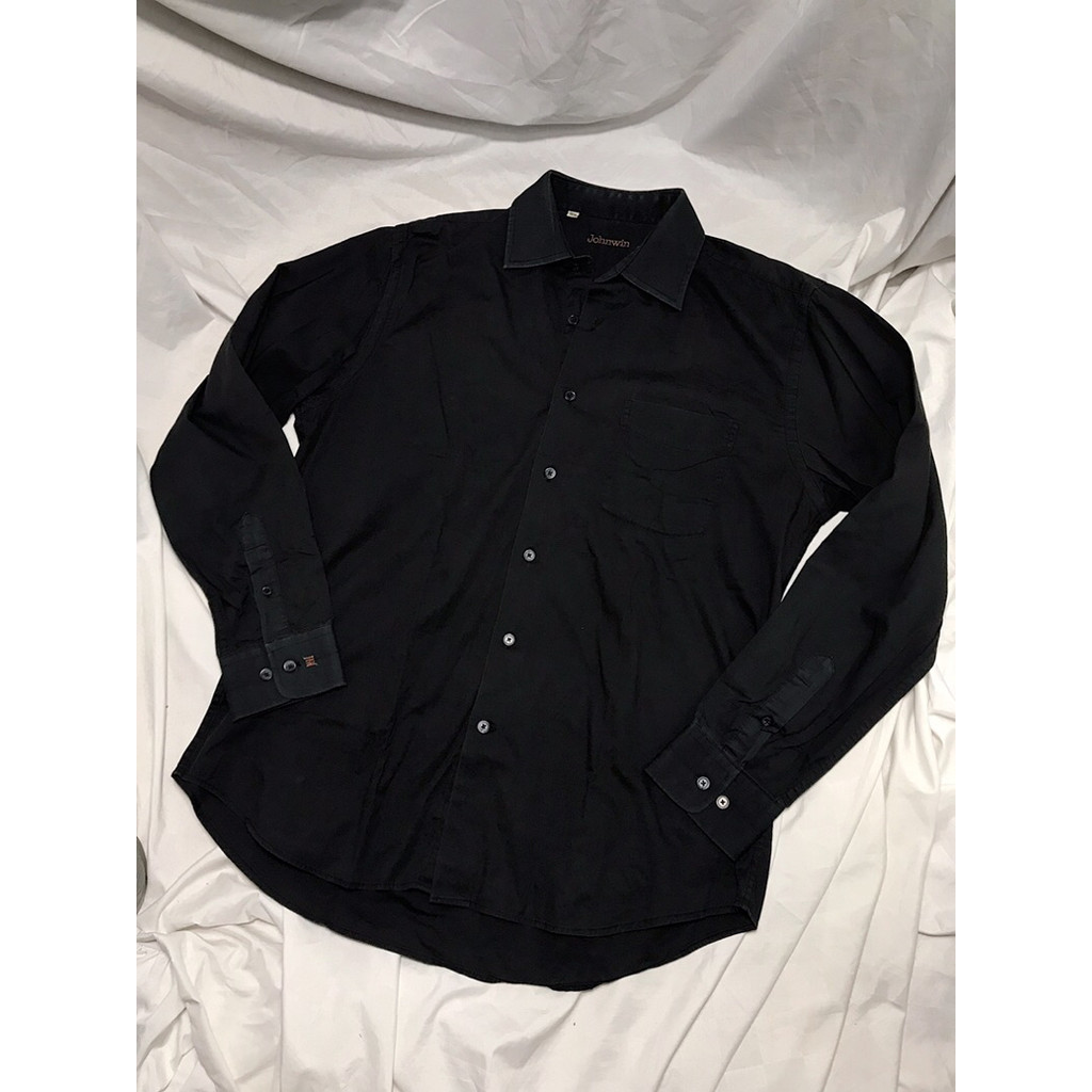 (Atasan/Kemeja) Johnwin Basic Shirt - Black | Laki-Laki | Pakaian Pria | Kemeja Hitam Polos | Lengan