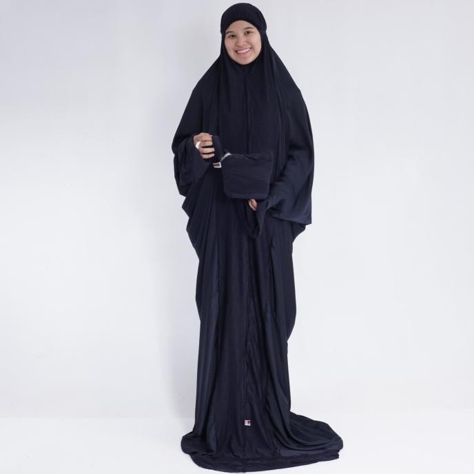 ALFAUZI - Mukena Silk Terusan Hitam / Mukena Dewasa / Mukena Jumbo