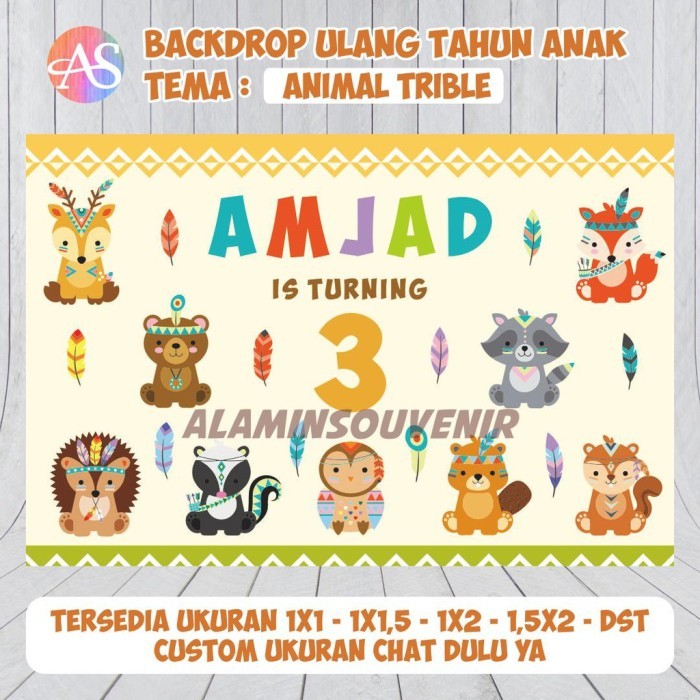 TERBARU Backdrop Spanduk Banner Ulang Tahun Anak Tema Animal Tribal Jungle PROMO