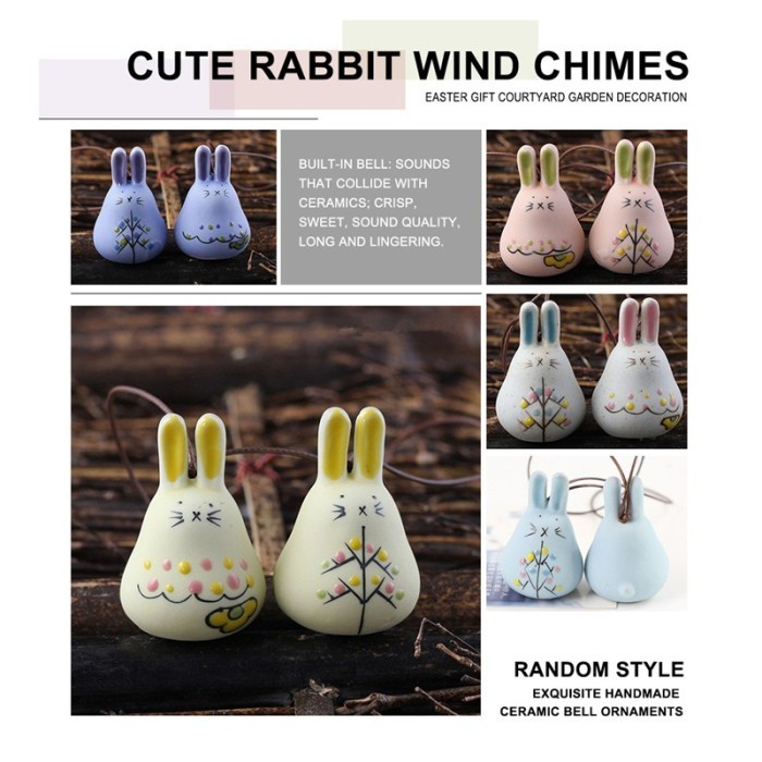 HOT SALE! Lonceng Angin Desain Kelinci Lucu Bahan Keramik untuk Dekorasi Taman