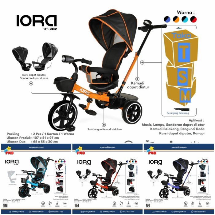 TERLARIS Sepeda Stroller Anak PMB IORA T18 bisa Rebahan
