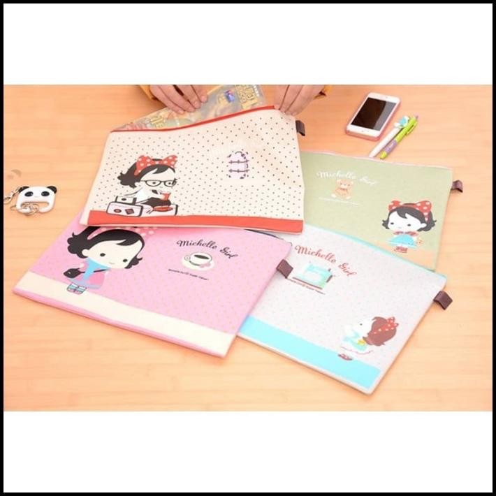

PF16 Michelle Girl Portable A4 file Storage Pouch Bag Tempat Buku