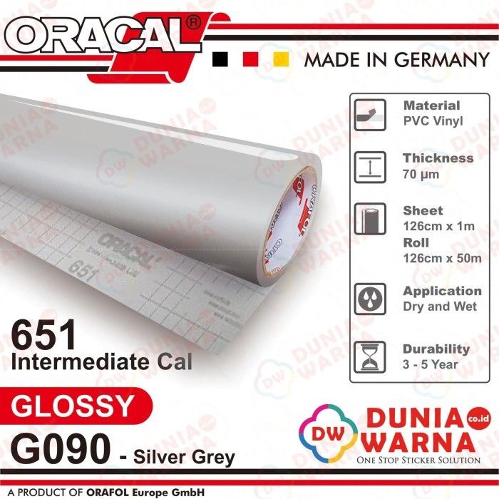 Oracal 651 090 Silver Grey Gloss/Matte(Doff) Meteran