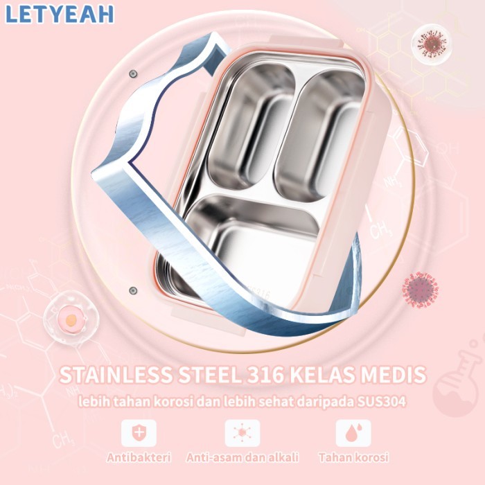 LetYeah Lunch box stainless 316 anti tumpah /Kotak makan sekat 3