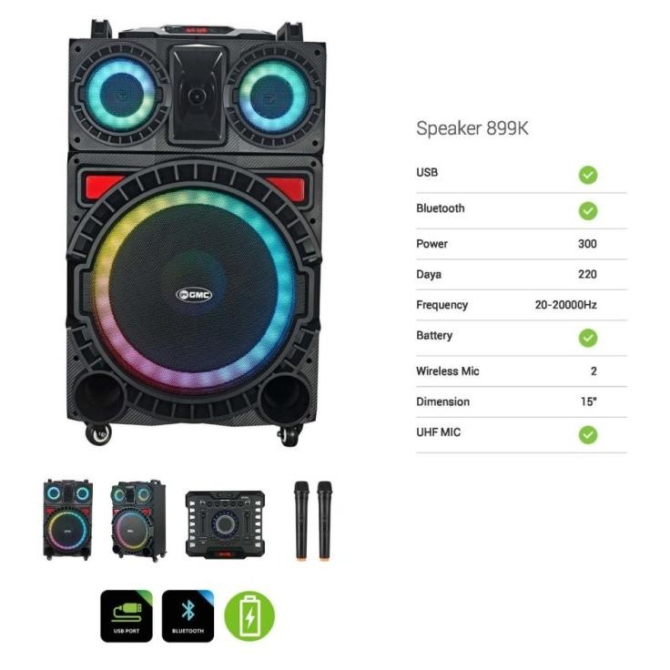 SPEAKER GMC 899K BT 15inch + 2 MIC WIRELESS Terlaris