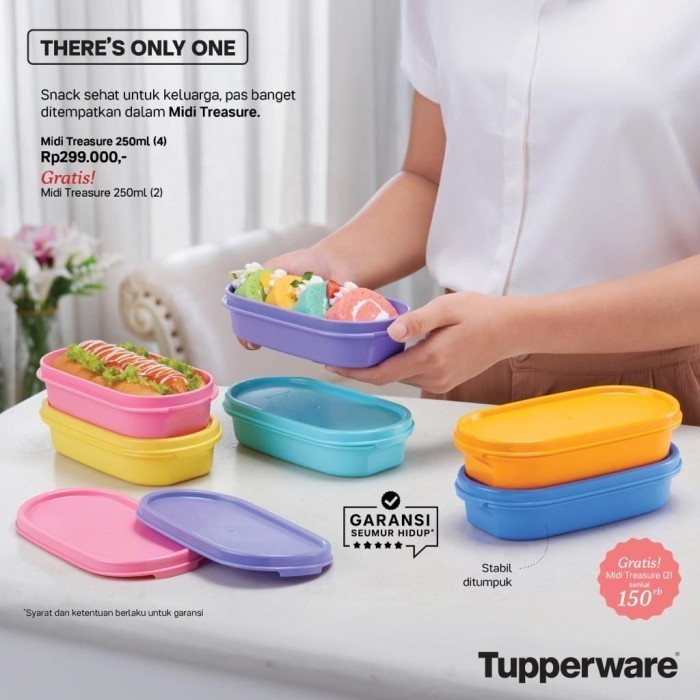 Tupperware Midi Treasure 6pcs Kotak Snack Kecil Kotak Makan - 6pcs - 6
