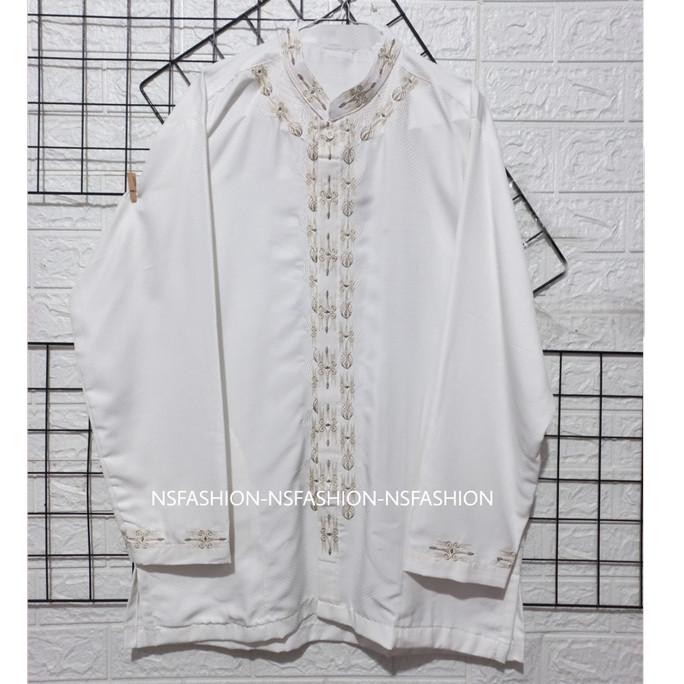 Baju Koko Muslim Size M L XL Lengan Panjang Semi Sutra Putih Kaamil Terlaris