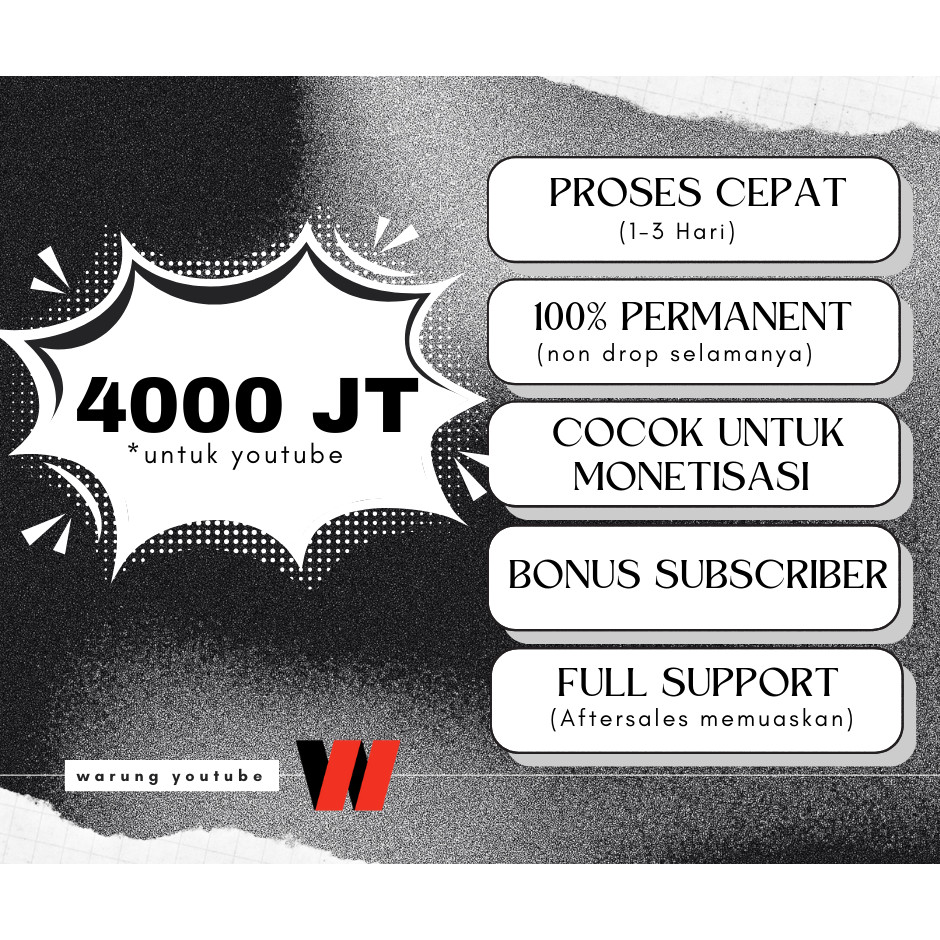 4000 JT YT + Free Subscriber Warung YouTube