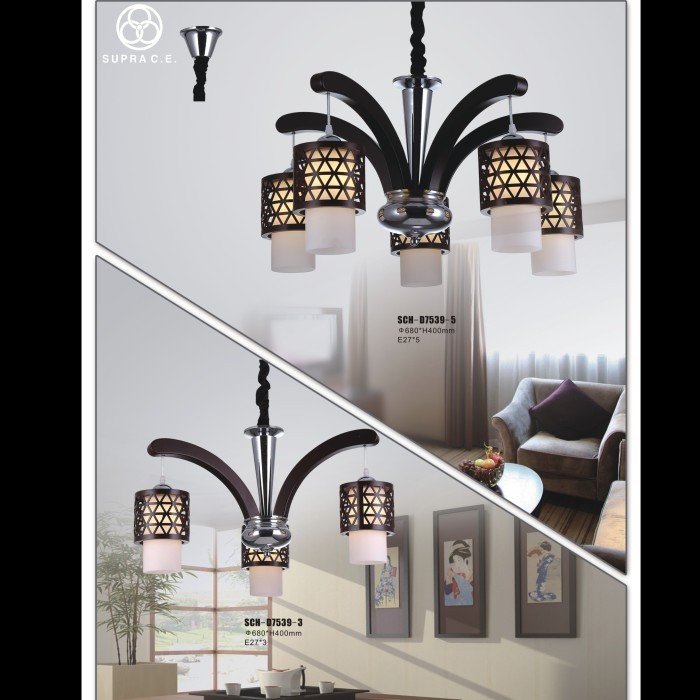Lampu Hias Gantung Plafon Kap Minimalis Kayu Sch D7539-3/5 Murah