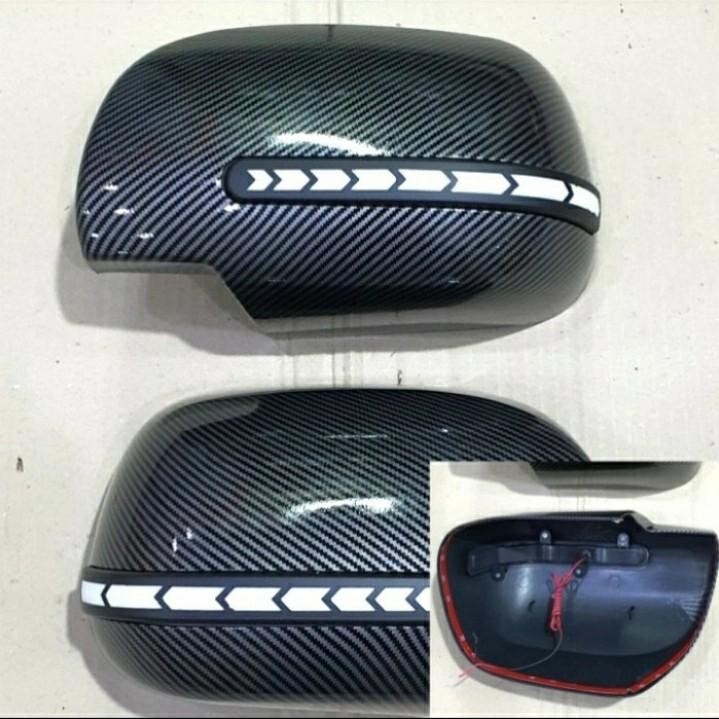 Cover Mirror Case Karbon Front Car Light Lamp Sarung Pelindung Tutup Spion Kaca Lampu Sein Depan Mob