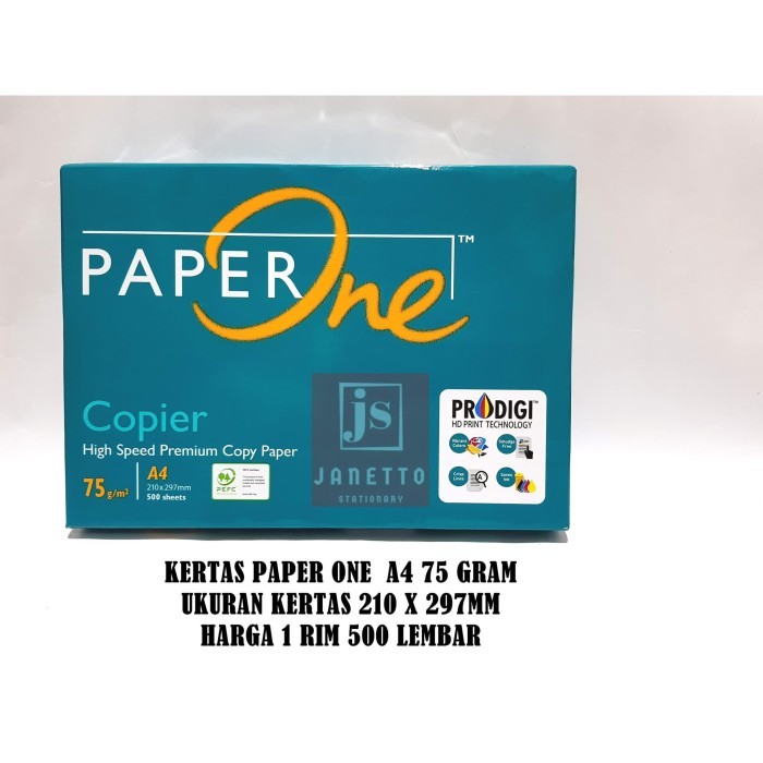 

Kertas hvs Paper one A4 75 gram HARGA PER RIM