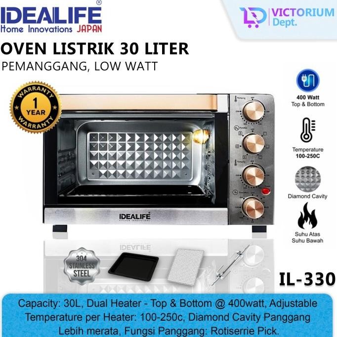 Oven Listrik IDEALIFE Low Watt Pemanggang Kapasitas 30 Liter IL-330
