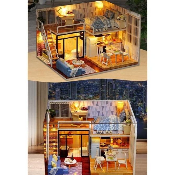 [COD] Miniatur Rumah Boneka DIY Doll House Wooden Furniture Roomdetail Minimalis 3D Mini Bahan Kayu 